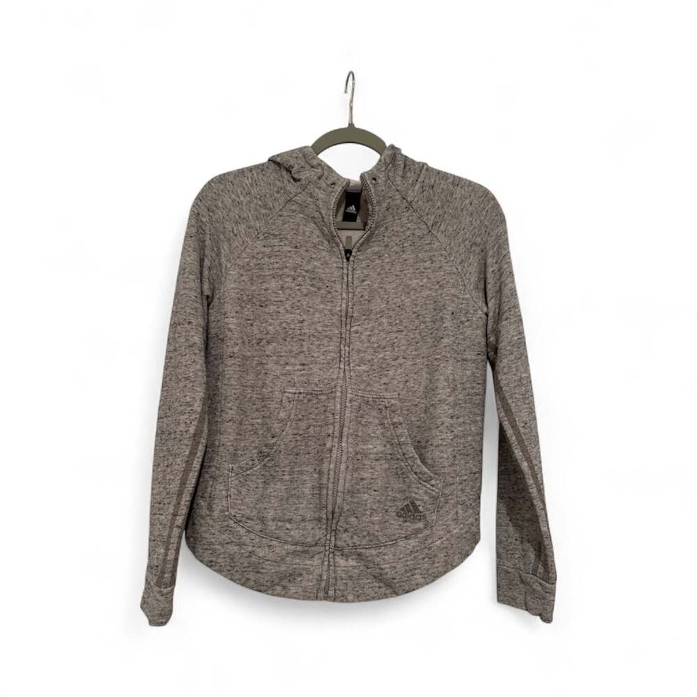 Adidas Speckled Grey Full-Zip Hooded Sweatshirt